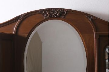 アンティーク家具　フランスアンティーク　ウォールナット材　大理石　上手物!ラウンド型のミラーが目を惹く高級感漂うキャビネット(収納棚、飾り棚、ウォッシュスタンド)(R-039726)