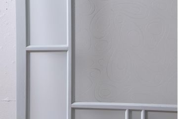 アンティーク建具　和製アンティーク　昭和初期　ペイント　淡い水色が爽やかな木製ドア(扉、開き戸、建具)(R-039727)