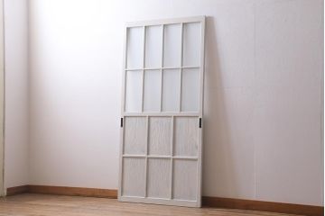 アンティーク建具　和製アンティーク　昭和初期　ペイント　アンティークホワイト　フレンチシックなガラス戸1枚(引き戸、建具)(R-039728)