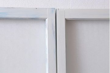 アンティーク建具　和製アンティーク　昭和初期　ペイント　2色のペイントカラーがお洒落なガラス戸2枚セット(引き戸、建具)(R-039729)
