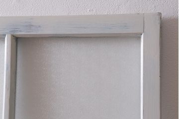 アンティーク建具　和製アンティーク　昭和初期　ペイント　2色のペイントカラーがお洒落なガラス戸2枚セット(引き戸、建具)(R-039729)