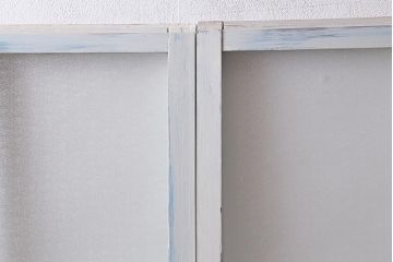 アンティーク建具　和製アンティーク　昭和初期　ペイント　2色のペイントカラーがお洒落なガラス戸2枚セット(引き戸、建具)(R-039729)