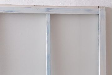 アンティーク建具　和製アンティーク　昭和初期　ペイント　2色のペイントカラーがお洒落なガラス戸2枚セット(引き戸、建具)(R-039729)