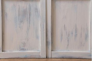 アンティーク建具　和製アンティーク　昭和初期　ペイント　2色のペイントカラーがお洒落なガラス戸2枚セット(引き戸、建具)(R-039729)