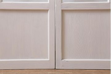 アンティーク建具　和製アンティーク　昭和初期　清潔感漂うホワイトペイントのガラス戸2枚セット(引き戸、建具)(R-039730)