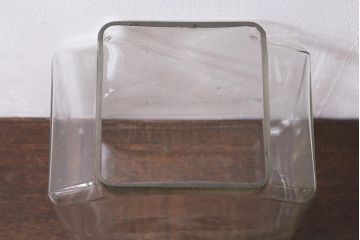 レトロ雑貨　オリエンタルカレー　木製の蓋が魅力的なアンティークのガラスビン(ガラス瓶、角瓶)(R-039732)
