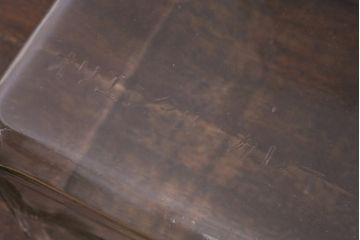 レトロ雑貨　オリエンタルカレー　木製の蓋が魅力的なアンティークのガラスビン(ガラス瓶、角瓶)(R-039732)