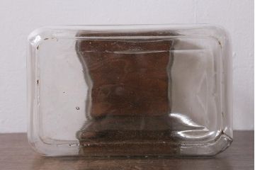 レトロ雑貨　オリエンタルカレー　木製の蓋が魅力的なアンティークのガラスビン(ガラス瓶、角瓶)(R-039733)