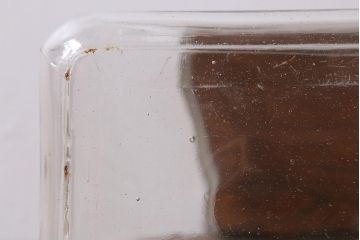 レトロ雑貨　オリエンタルカレー　木製の蓋が魅力的なアンティークのガラスビン(ガラス瓶、角瓶)(R-039733)