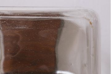 レトロ雑貨　オリエンタルカレー　木製の蓋が魅力的なアンティークのガラスビン(ガラス瓶、角瓶)(R-039733)