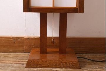 ビンテージ照明　民芸　楡(ニレ)無垢材　和の雰囲気漂う置行灯風スタンドライト(フロアライト、スタンド照明)(R-039737)
