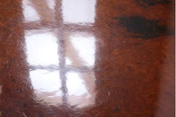中古　特大　極厚天板　カリン材(花梨材)　鳥眼杢　自然の造形美が存在感を放つ座卓(定価約230万円)(ローテーブル)(R-039744)