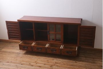 ビンテージ家具　中古　国産　最高級品!　総ケヤキ材・中桐材　玉杢　手打ち金具　漆塗り　伝統技術の粋をつくした極上のサイドボード(キャビネット、戸棚、収納棚、ヴィンテージ)(定価約120万円)(R-039746)