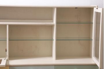 ヴィンテージ家具　イギリス　ペイントリメイク　nathan社(ネイサン)　淡い色合いがおしゃれなキャビネット(カップボード、食器棚、収納棚、ビンテージ)(R-039747)