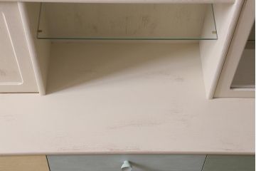 ヴィンテージ家具　イギリス　ペイントリメイク　nathan社(ネイサン)　淡い色合いがおしゃれなキャビネット(カップボード、食器棚、収納棚、ビンテージ)(R-039747)