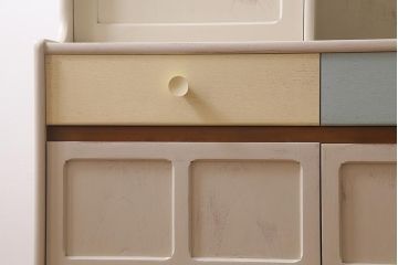 ヴィンテージ家具　イギリス　ペイントリメイク　nathan社(ネイサン)　淡い色合いがおしゃれなキャビネット(カップボード、食器棚、収納棚、ビンテージ)(R-039747)