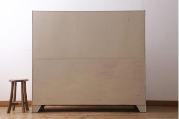 ヴィンテージ家具　イギリス　ペイントリメイク　nathan社(ネイサン)　淡い色合いがおしゃれなキャビネット(カップボード、食器棚、収納棚、ビンテージ)(R-039747)