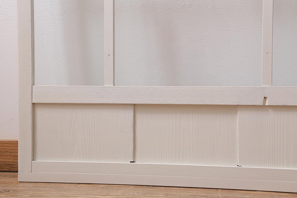 アンティーク建具　ナチュラルレトロなホワイトのペイントガラス戸2枚セット(引き戸)(R-039752)