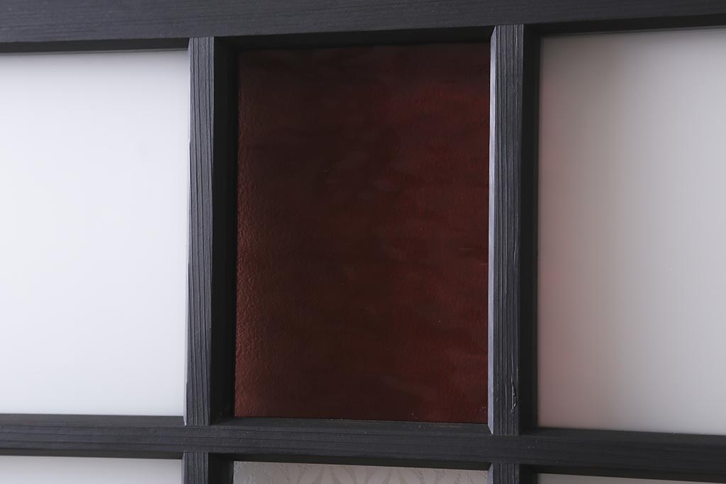 アンティーク建具　当店オリジナルガラス　色ガラスが目を引くペイントガラス戸2枚セット(引き戸)(R-039753)