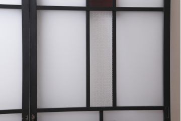 アンティーク建具　当店オリジナルガラス　色ガラスが目を引くペイントガラス戸2枚セット(引き戸)(R-039753)