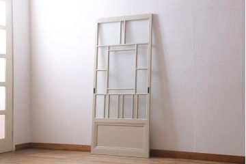 アンティーク建具　当店オリジナルガラス　桟のデザインがおしゃれなペイントガラス戸(引き戸)(R-039754)