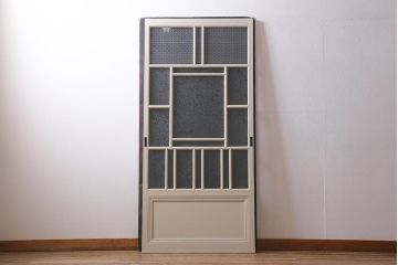 アンティーク建具　当店オリジナルガラス　桟のデザインがおしゃれなペイントガラス戸(引き戸)(R-039754)