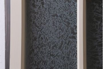 アンティーク建具　当店オリジナルガラス　桟のデザインがおしゃれなペイントガラス戸(引き戸)(R-039754)