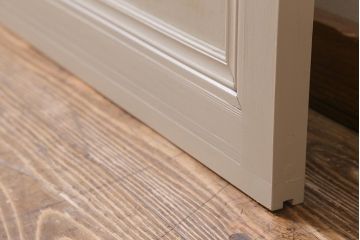 アンティーク建具　当店オリジナルガラス　桟のデザインがおしゃれなペイントガラス戸(引き戸)(R-039754)