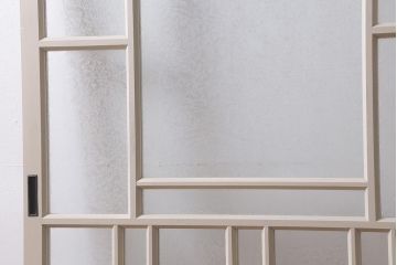 アンティーク建具　当店オリジナルガラス　桟のデザインがおしゃれなペイントガラス戸(引き戸)(R-039754)