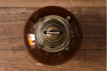 アンティーク雑貨　大正ロマン　8分芯　アンバーガラスのオイルランプ(灯油ランプ、卓上ランプ)(R-039797)