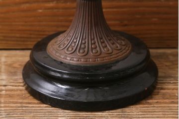 ヴィンテージ雑貨　イギリスビンテージ　8分芯　緑がかったガラスがおしゃれなヴィクトリアンオイルランプ(灯油ランプ、台ランプ)(R-039798)