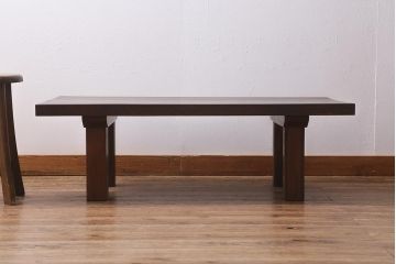 ビンテージ家具　和製ビンテージ　総ケヤキ・天板一枚板　滑らかな木肌が魅力のセンターテーブル(座卓、ローテーブル)(R-039818)