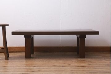 ビンテージ家具　和製ビンテージ　総ケヤキ・天板一枚板　滑らかな木肌が魅力のセンターテーブル(座卓、ローテーブル)(R-039819)