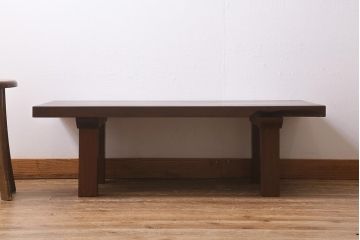 ビンテージ家具　和製ビンテージ　総ケヤキ・天板一枚板　滑らかな木肌が魅力のセンターテーブル(座卓、ローテーブル)(R-039819)