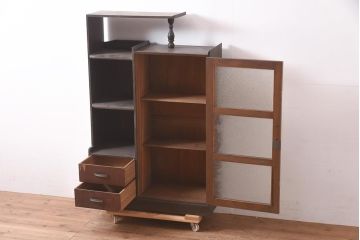 アンティーク家具　引き出し付き　レトロモダンな本箱(収納棚、キャビネット)(R-039820)