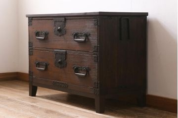 アンティーク家具　総桐材　古箪笥リメイク　フラップダウン式扉のテレビ台(テレビボード、リビングボード、時代箪笥、桐箪笥、桐たんす)(R-039852)