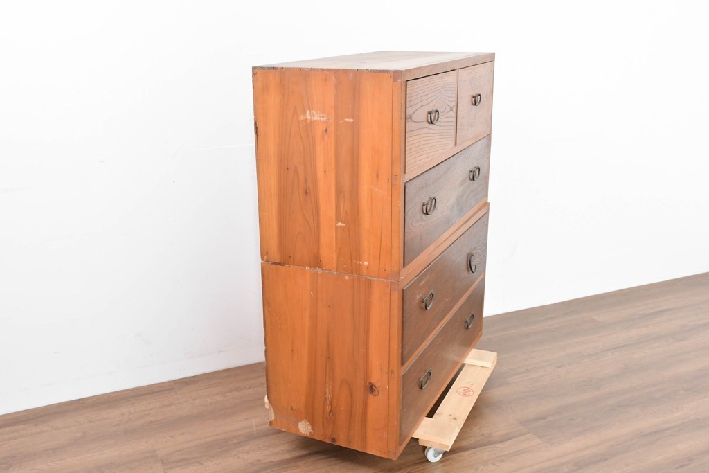 アンティーク家具　和製アンティーク　大正昭和初期　シンプルなデザインが取り入れやすい重ね箪笥(時代箪笥、ローボード、テレビ台)(R-039857)