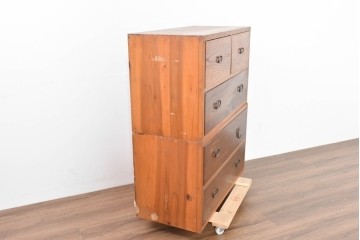 アンティーク家具　和製アンティーク　大正昭和初期　シンプルなデザインが取り入れやすい重ね箪笥(時代箪笥、ローボード、テレビ台)(R-039857)