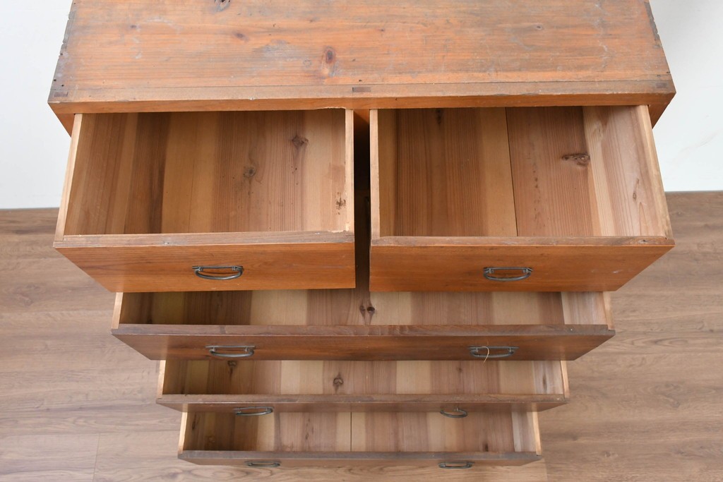 アンティーク家具　和製アンティーク　大正昭和初期　シンプルなデザインが取り入れやすい重ね箪笥(時代箪笥、ローボード、テレビ台)(R-039857)