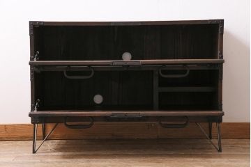 アンティーク家具　明治期　箪笥リメイク　三方ケヤキ材　上手物　フラップダウン扉の脚付きテレビ台(テレビボード、リビングボード)(R-039859)