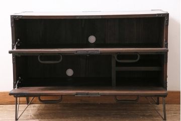 アンティーク家具　明治期　箪笥リメイク　三方ケヤキ材　上手物　フラップダウン扉の脚付きテレビ台(テレビボード、リビングボード)(R-039859)