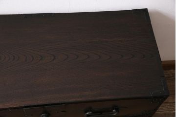 アンティーク家具　和製アンティーク　明治期　桐材　関東産　古箪笥リメイク　脚付き　フラップダウン扉　味わい溢れる佇まいが魅力的なリビングボード(テレビボード、テレビ台、ローボード)(R-039860)
