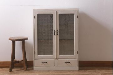 ペイント家具　当店オリジナルガラス　レトロなブックケース(本箱、収納棚、キャビネット)(R-039871)