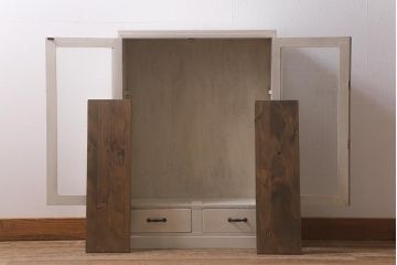 ペイント家具　当店オリジナルガラス　レトロなブックケース(本箱、収納棚、キャビネット)(R-039871)