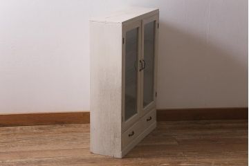 ペイント家具　当店オリジナルガラス　レトロなブックケース(本箱、収納棚、キャビネット)(R-039871)
