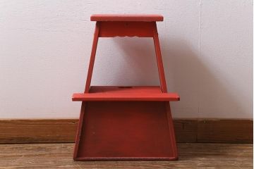 アンティーク雑貨　ペイント家具　ポップなカラーがおしゃれなレトロな踏み台(ステップ、飾り台、花台)(R-039874)