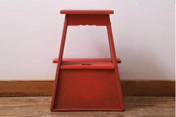 アンティーク雑貨　ペイント家具　ポップなカラーがおしゃれなレトロな踏み台(ステップ、飾り台、花台)(R-039874)