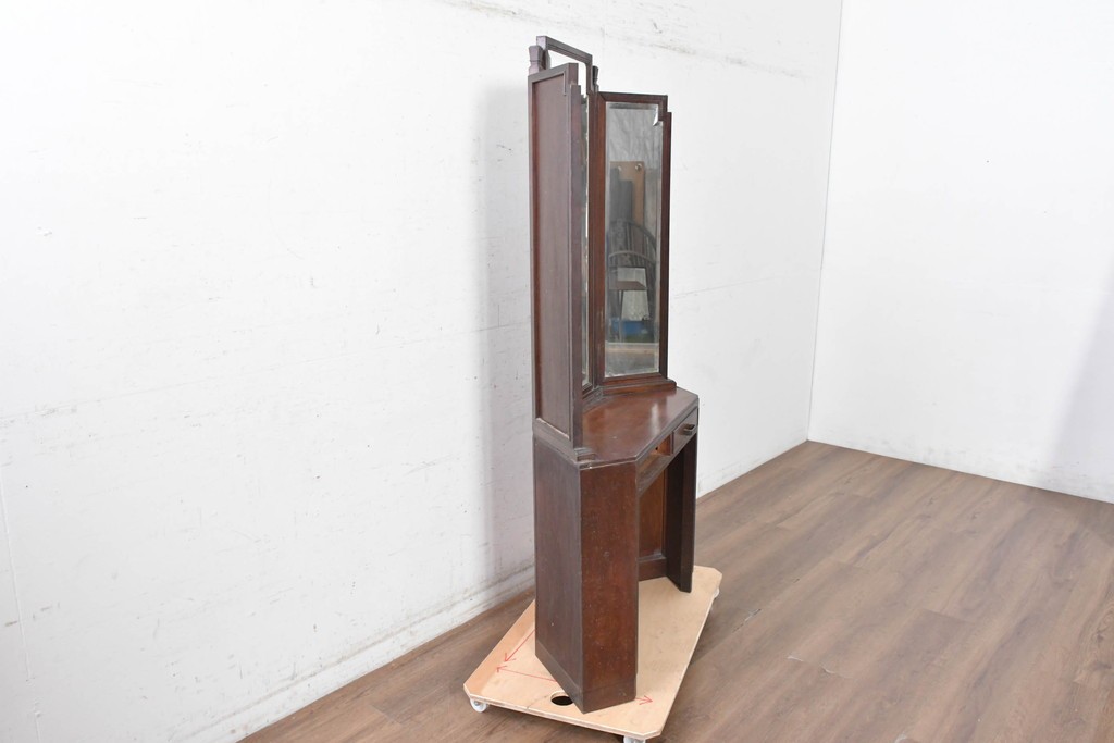 和製ヴィンテージ　昭和中期　アールデコデザインの三面鏡ドレッサー　(R-039881)