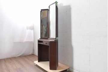 和製ヴィンテージ　昭和中期　アールデコデザインの三面鏡ドレッサー　(R-039881)