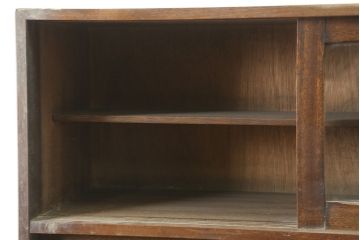 和製アンティーク　昭和中期　ワラン材　作業台付き　たっぷり収納できる昭和レトロな木製食器棚(カップボード、収納棚、戸棚)(R-039888)